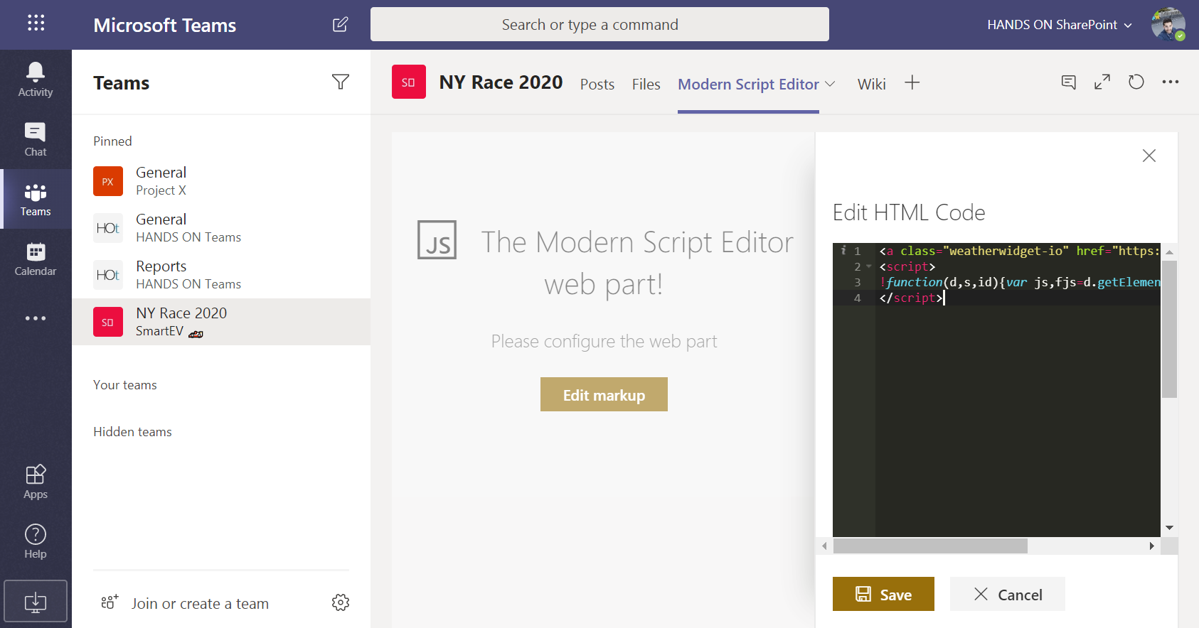 code snippet on Microsoft Teams